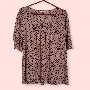 Polka Dot Scoop Neck Tunic Top - Dusty Rose/Black
